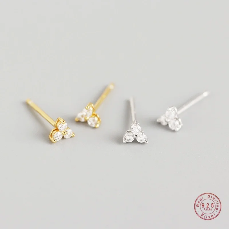 

925 Sterling Silver Inlaid Crystal Geometric Clover Stud Earrings Light Luxury Mature Glamour Women Jewelry Accessories