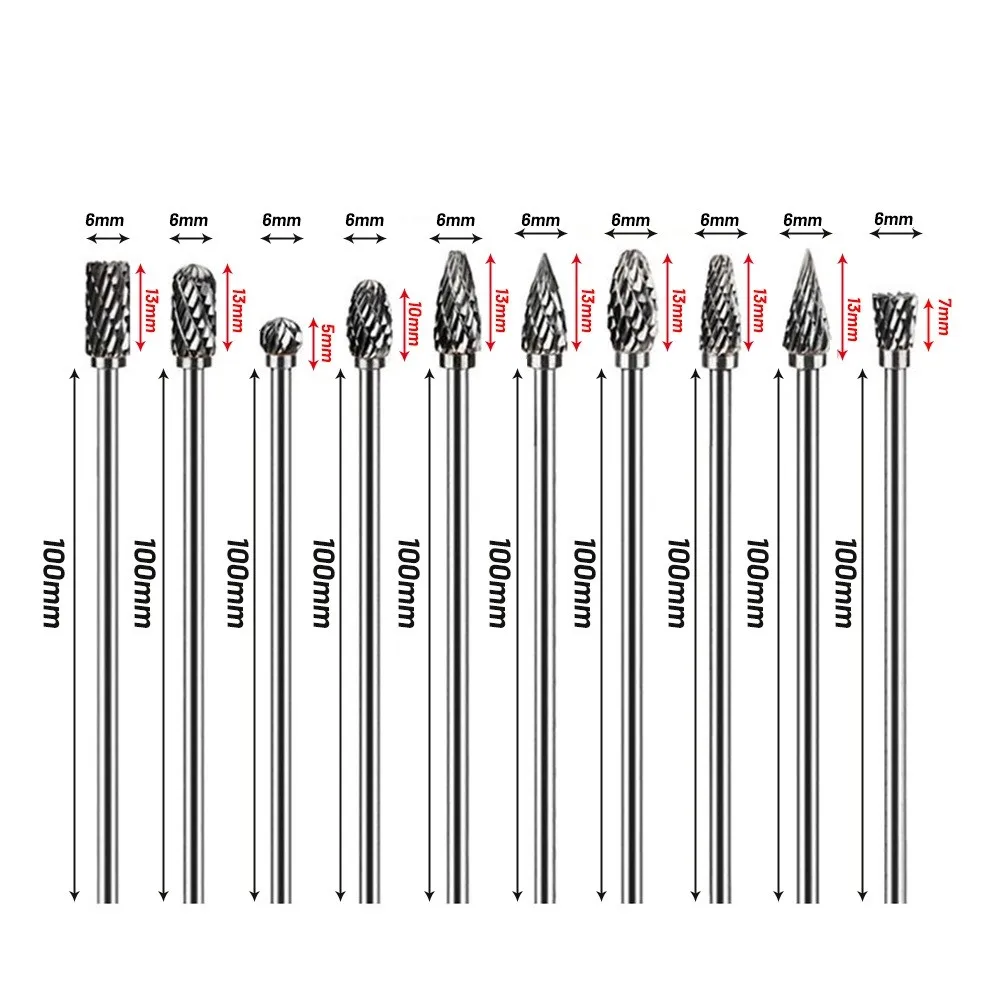 

10Pcs/Set 100m Long Reach Double Cut Carbide Rotary Burr Set Long Reach Rotary Burr Double Cut Tungsten Carbide Bit 3mm Shank