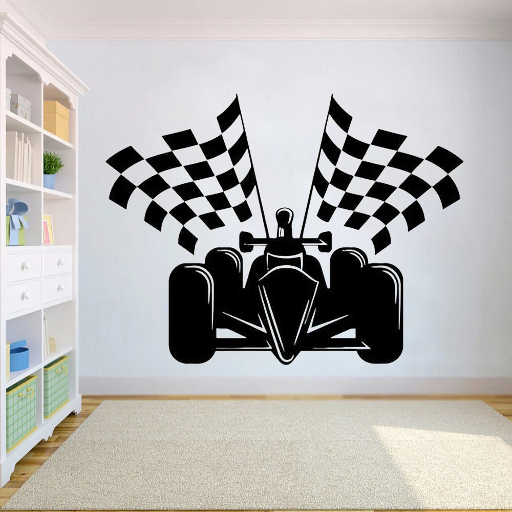 

Гоночная Настенная Наклейка для детской комнаты, украшения, наклейки, проверенный флаг, картинг, карта, Supercart, удивительный автомобиль, наст...