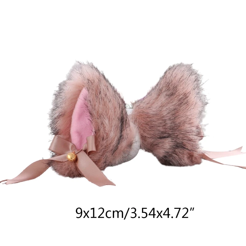 

Faux Fur Kitten Ears Hair Clip with Bell Sweet Bow Lolita Animal Cosplay Hairpin