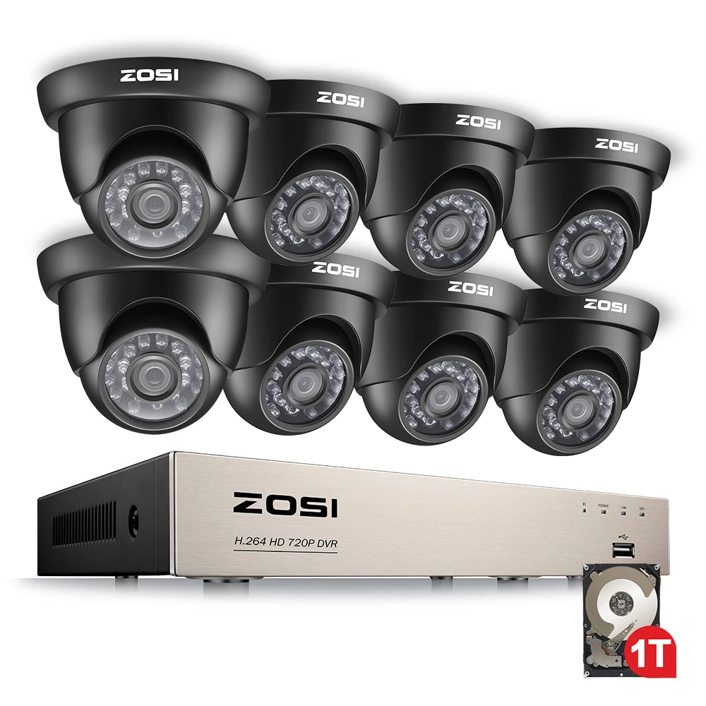 ZOSI 1080N HDMI DVR 1280TVL 720P HD наружная система камер домашней безопасности 8CH CCTV видео наблюдения DVR комплект 1 ТБ камера комплект