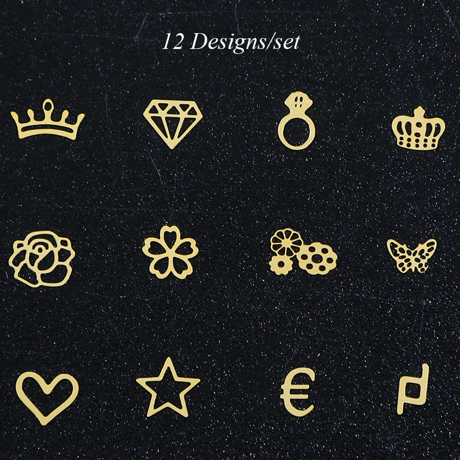 120 шт 3d полый сплав для дизайна ногтей золотые цветы бабочки хлопья декор с