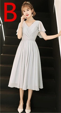 Robe de soiree сексуальные короткие элегантные новые серые шифоновые женские; с открытыми плечами Выпускные платья платье vestido de festa платья W4319 - Цвет: B