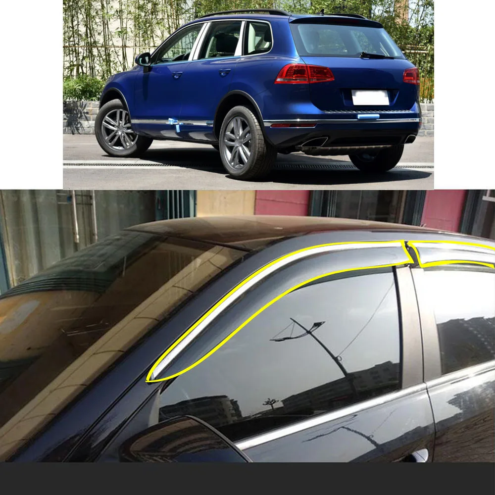 Sticker Plastic Window Glass Wind Visor Rain/Sun Guard Vent For VW Volkswagen Touareg 2011 2012 2013 2014 2015 2016-2017 2018