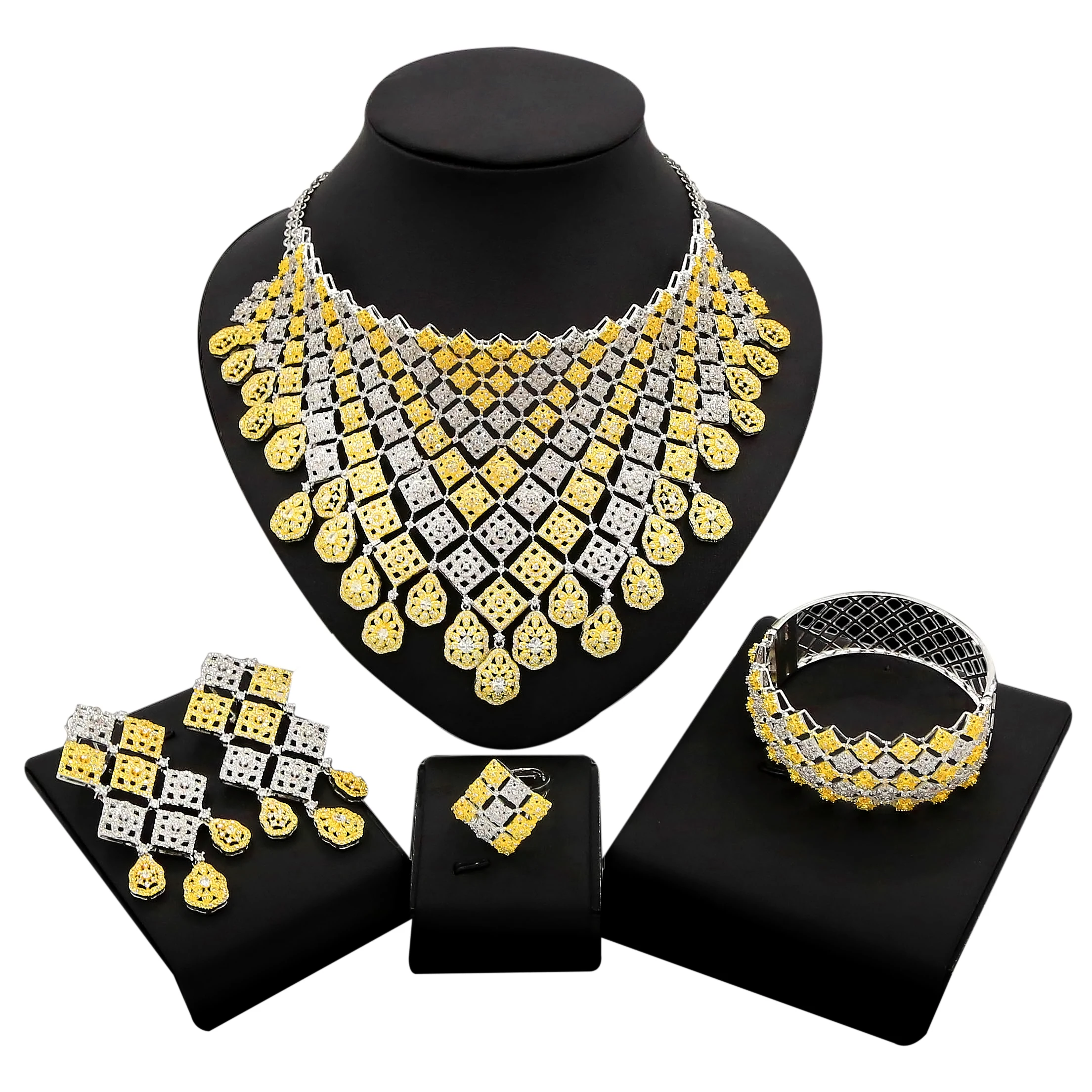 Yulaili модные высококачественные квадратные кристаллы ожерелье браслет серьги кольцо для женщин циркониевые свадебные ювелирные наборы