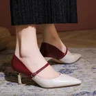 2021 Демисезонные женские туфли мэри джейн пэчворк туфли с острым носком на высоком каблуке классические туфли элегантные женские офисные туфли 8931C