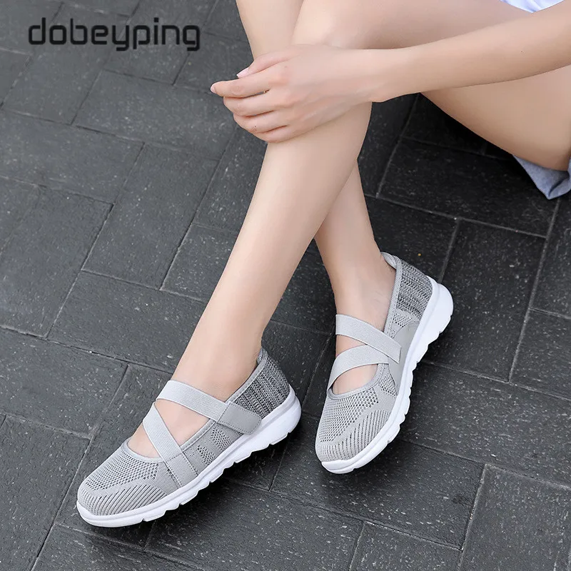 Spring Autumn Women's Shoes Slip On Female Flats Shoe Breathable Air Mesh Walking Mother Loafers Fabric Ladies Single Sneakers