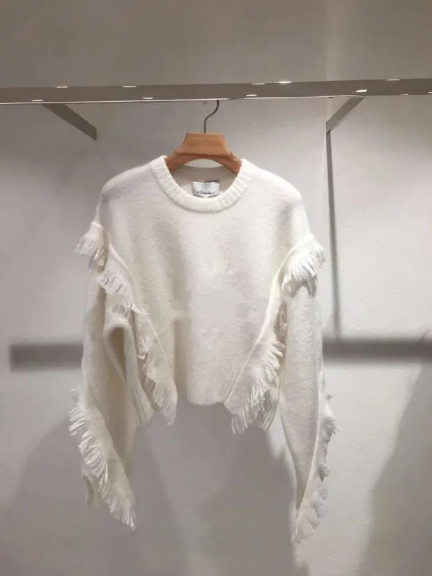 Осень Зима 2020 черный свитер новый с бахромой шерстяной пуловер из мохера