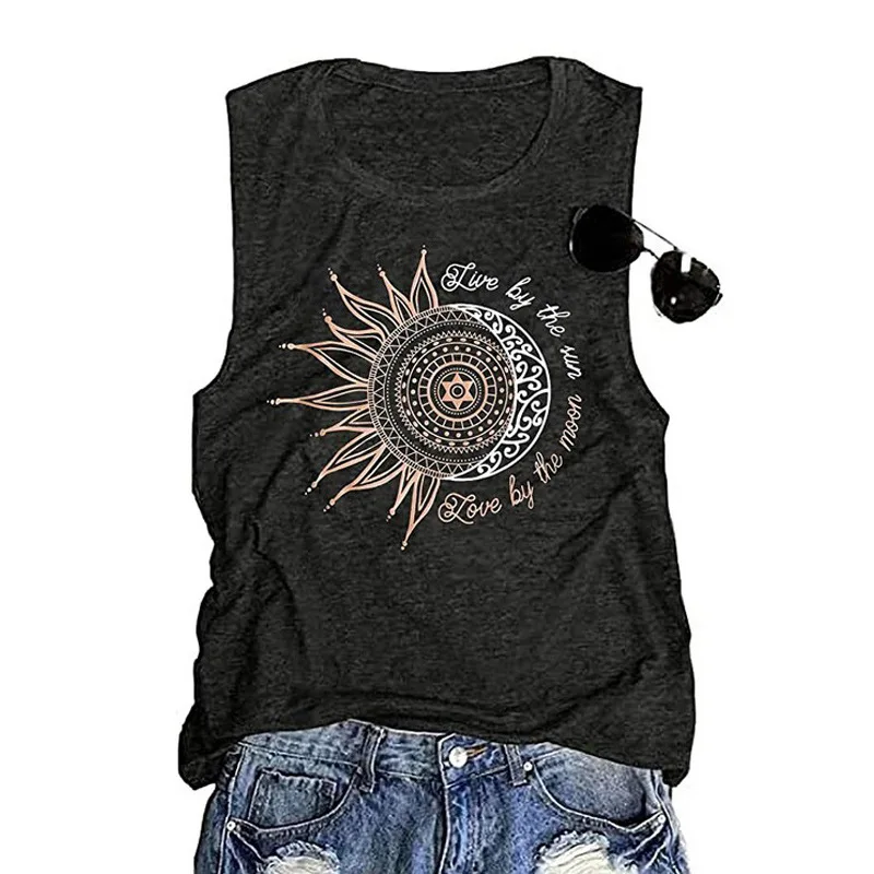 

Carney European and American cross border hot women's Vest Amazon popular sunflower print round neck sleeveless T-shirt