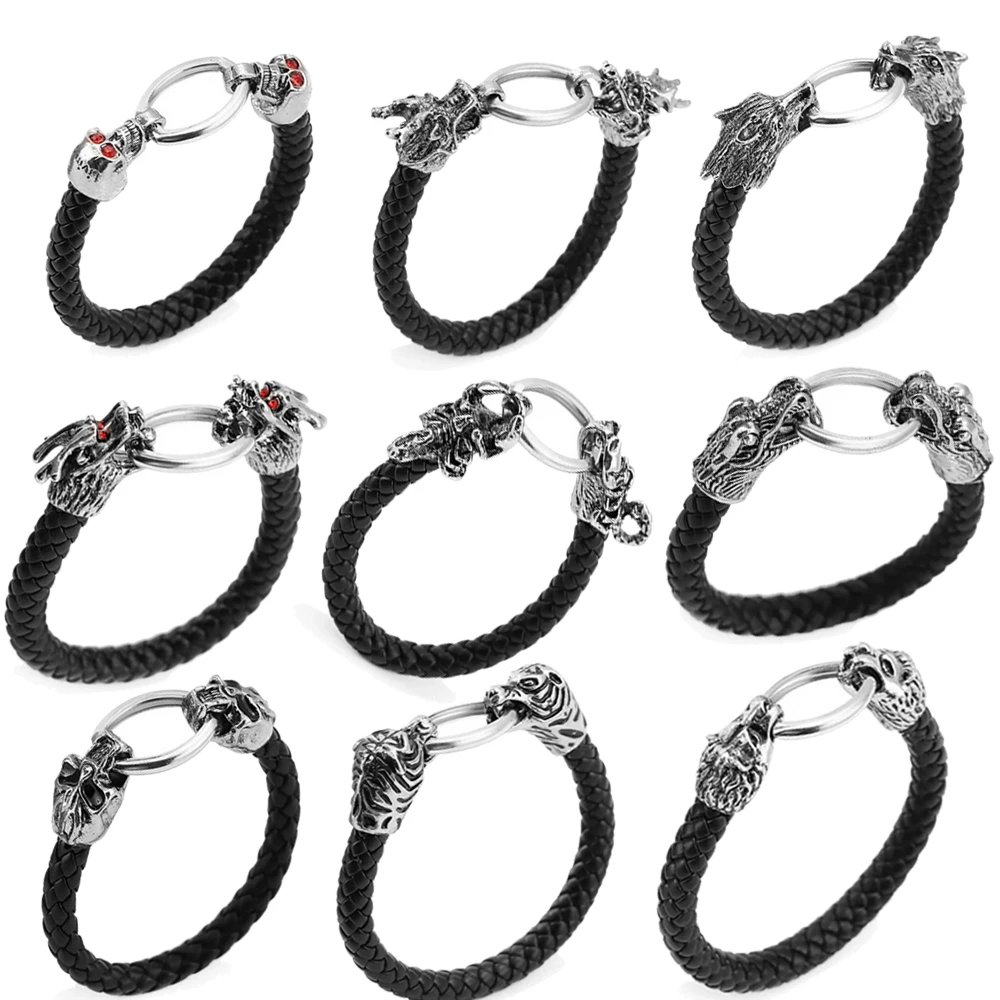 Мужские черные прочные кожаные браслеты в стиле панк рок готический череп