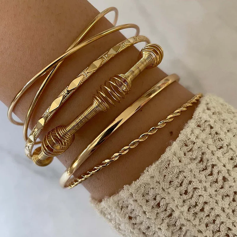 5 шт./компл. женские браслеты пружинный крест с призматическим узором поворотный