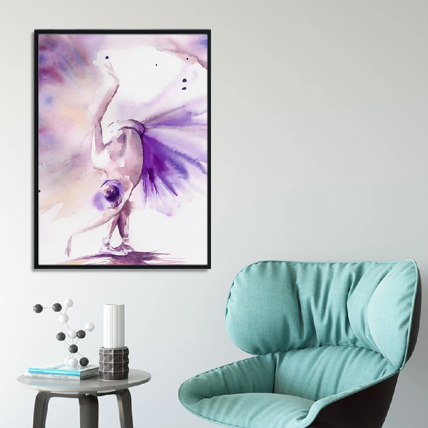 

Mordern Ballet Girl Canvas Painting Hanging Home Decor Purple Watercolor Poster For Living Room Bedroom Wall Art