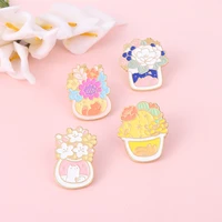 xedz colorful art enamel brooch potted flowers cat fashion womens badges creative clothing lapel pins jewelry gifts for friends
