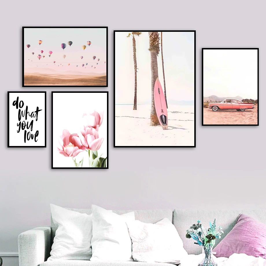 

Palm Tree Surfboard Car Tulip Hot Balloon Wall Art Canvas Painting Nordic Posters And Prints Wall Pictures For Living Room Decor