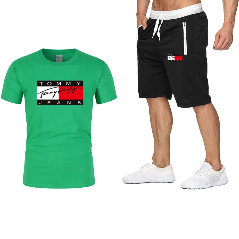 

2021 New Summer Men's T-Shirt + Sports Shorts Suit Casual Fashion Printing High-Quality Cotton Sports Running 2-Piece Set