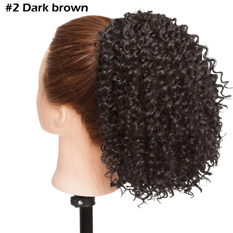dark brown Заколка для хвоста на шнурке, кудрявые, кудрявые, заколка для хвоста, конский хвост, 8 дюймов, короткое, обтягивающее, синтетический хвост, волосы для африканских - Цвет: dark brown