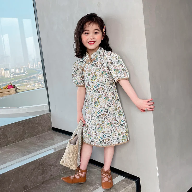 

Fmily Dress for Mum and Me China Style Lady Cheongsam Girls Floral Dress Family Matching Outfit Clothes 2021 Summer kids Dress