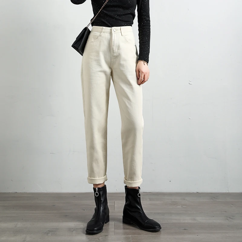 

Новое поступление, джинсы для женщин, стиль бойфренда, винтажные, абрикосовые, синие, джинсовые штаны-шаровары, женские, с высокой талией, по...