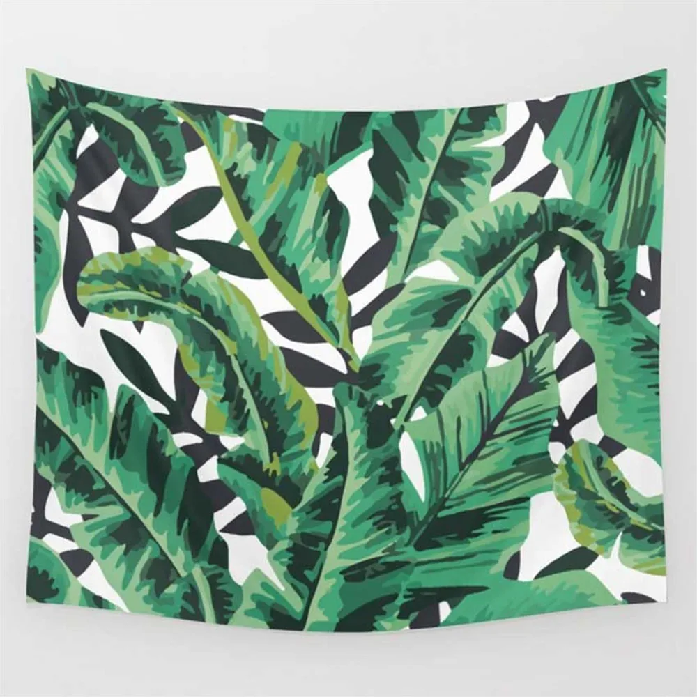 3D зеленый гобелен с изображение листьев Тропическое растение настенный