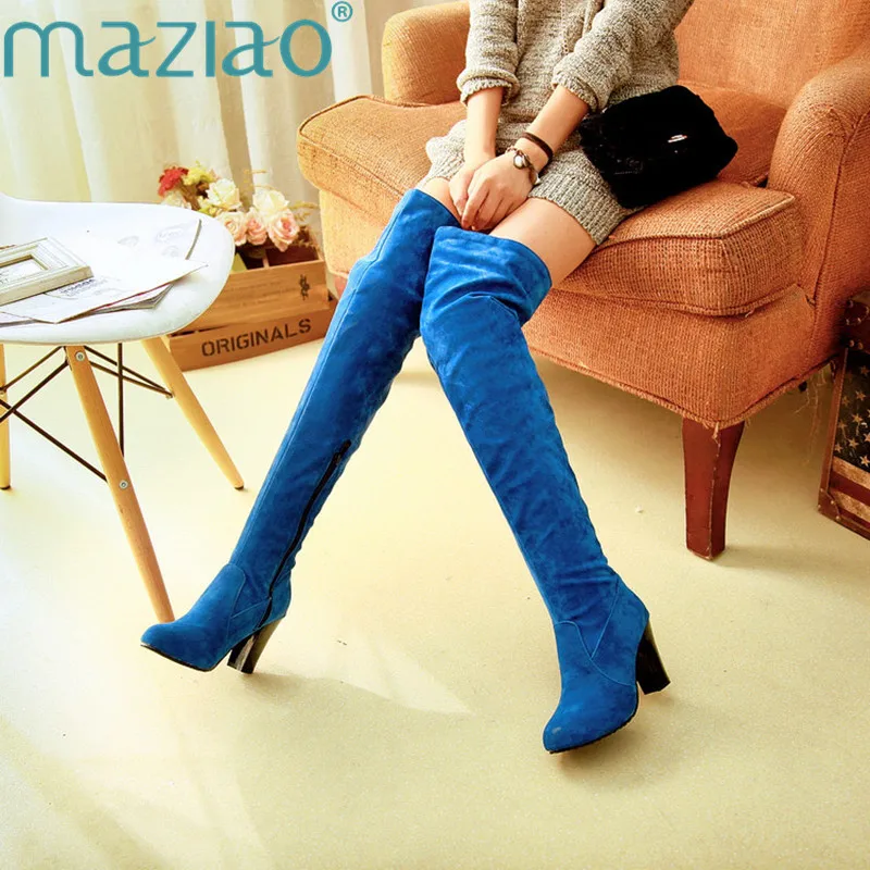 Женские сапоги выше колена с круглым носком женские из эластичной ткани в
