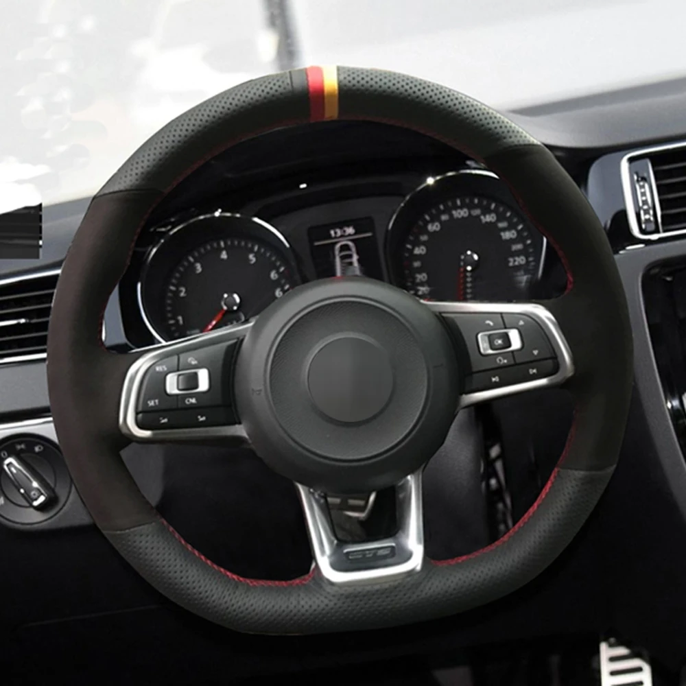 

Hand-stitched Carbon Fiber Black Suede Car Steering Wheel Cover For Volkswagen Golf 7 GTI Golf R MK7 Polo Scirocco 2015 2016