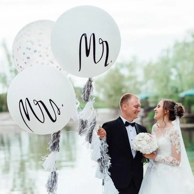 

36 дюймов Mr Mrs белый латексные шары для Свадебная вечеринка украшения Пол показывают на день рождения/воздушные шары Свадебные Юбилей Globals