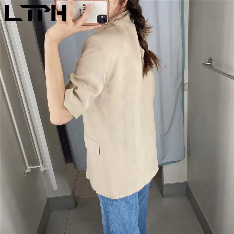 LTPH-traje vintage francés para mujer, conjunto de 2 piezas, chaqueta de negocios con bolsillos, pantalones cortos informales de cintura alta, novedad de verano 2021