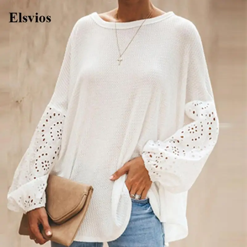 

Женская ажурная блузка, элегантная однотонная свободная офисная рубашка с длинным рукавом, пикантная блузка с косым воротником для весны и ...