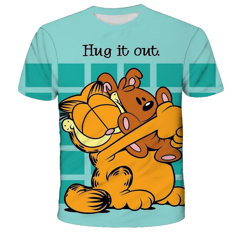 

New Children Clothing Cartoon-Garfield T-Shirt 2022 Summer Breathable Camiseta Baby Kids Cool 3D Short Sleeved Fashion cute Tops