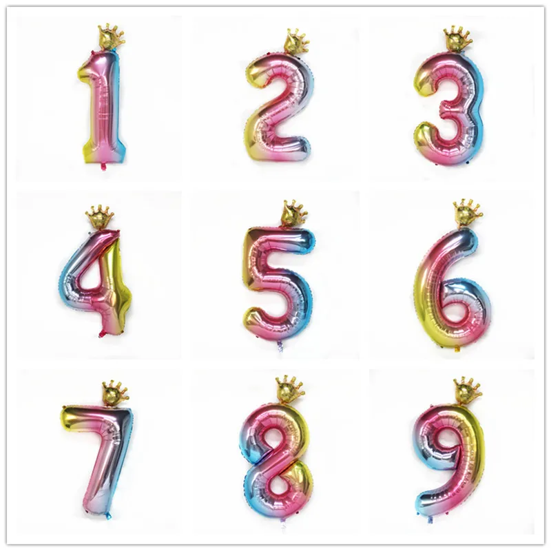 

32 40inch Foil Birthday Balloons Air Balloon Crown Rainbow Number Globos Happy Birthday Party Decorations Kids Birthday Baloons