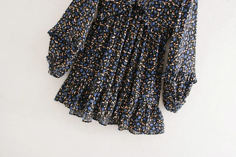 Женское мини платье осень 2019 Новое поступление цветочные принты v образным