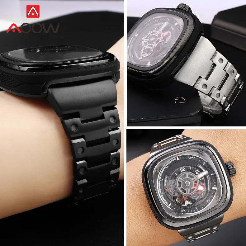 Ремешок мужской из нержавеющей стали с складной пряжкой сменный однотонный