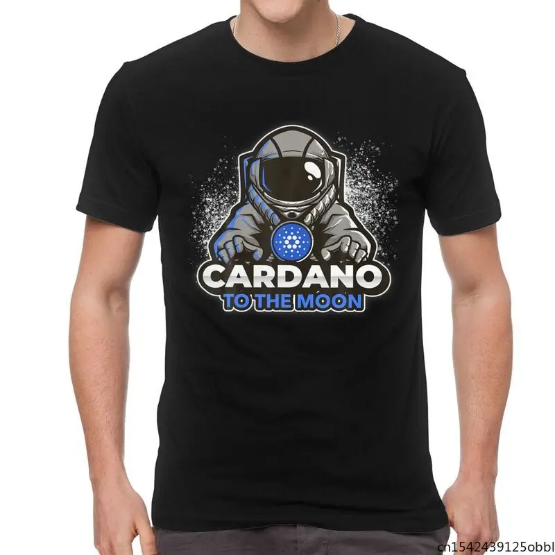 

Cardano To The Moon T Shirts Men Short Sleeved Crypto Vintage Retro Astronaut Tops Pure Regular