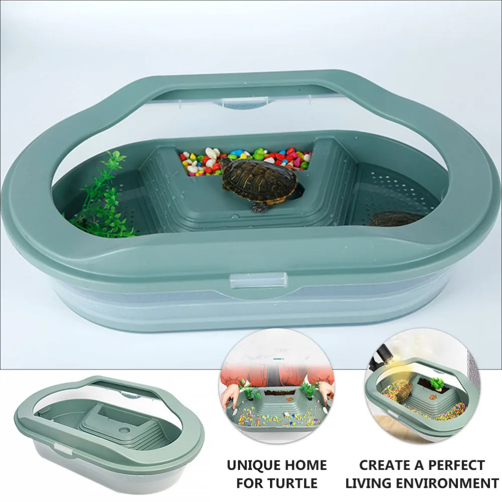 

Turtle Tank Aquarium Reptile Habitat Tank with Platform and Swimming Area