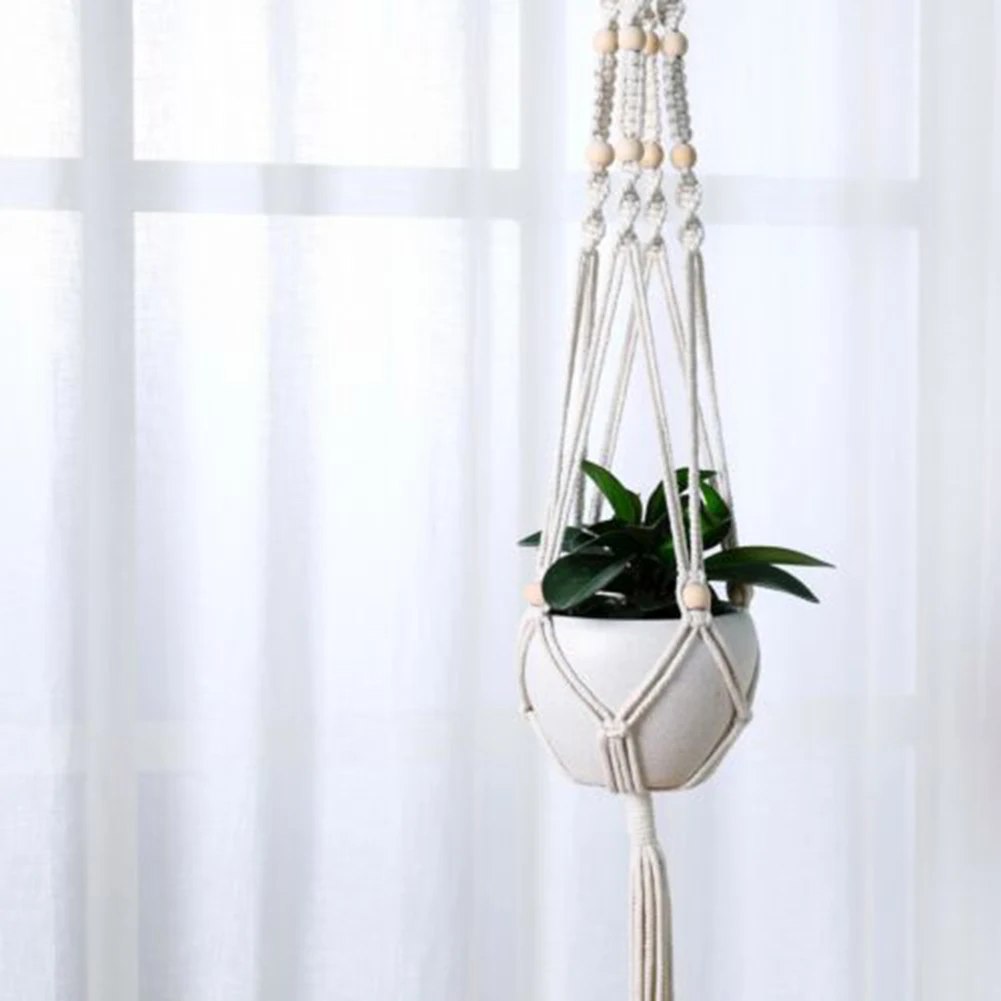 

Hand-Woven Hanging Rope Cotton Potted Basket Garden Balcony 100-120cm Decor