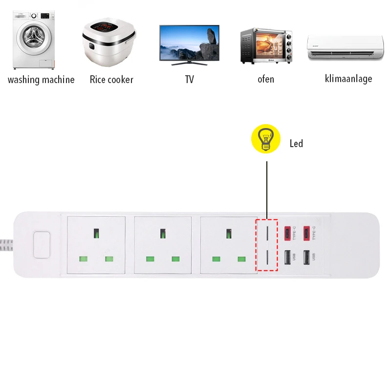 Умный удлинитель с 3 розетками переменного тока зарядная станция 2 USB портами типа