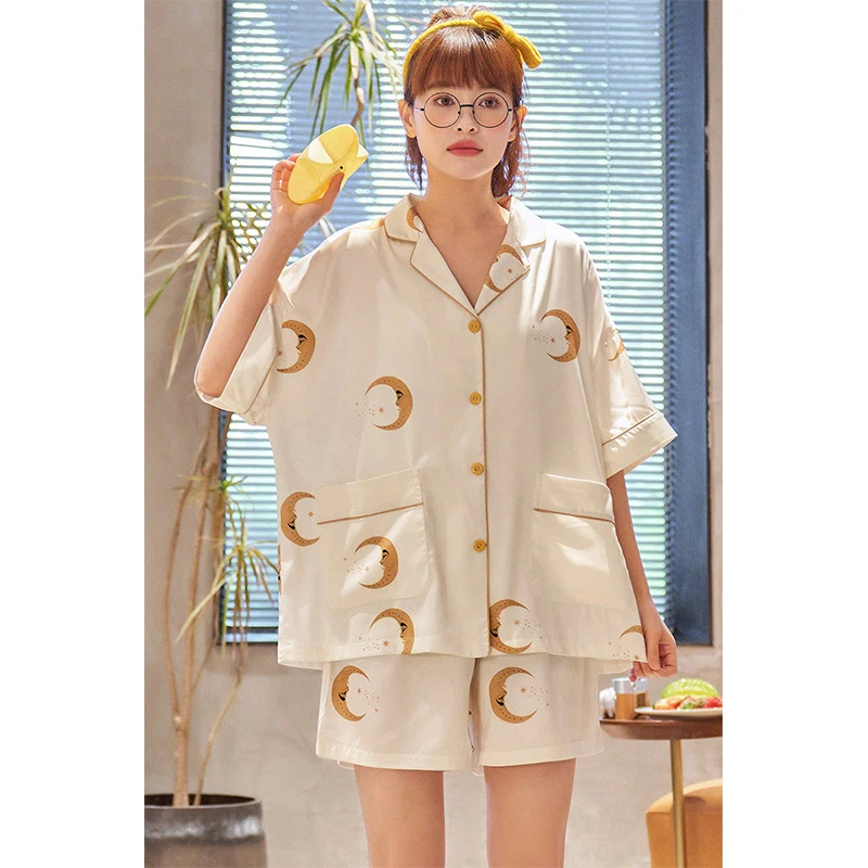 Пижамный комплект для пар женская пижама с принтом в виде полумесяца летние