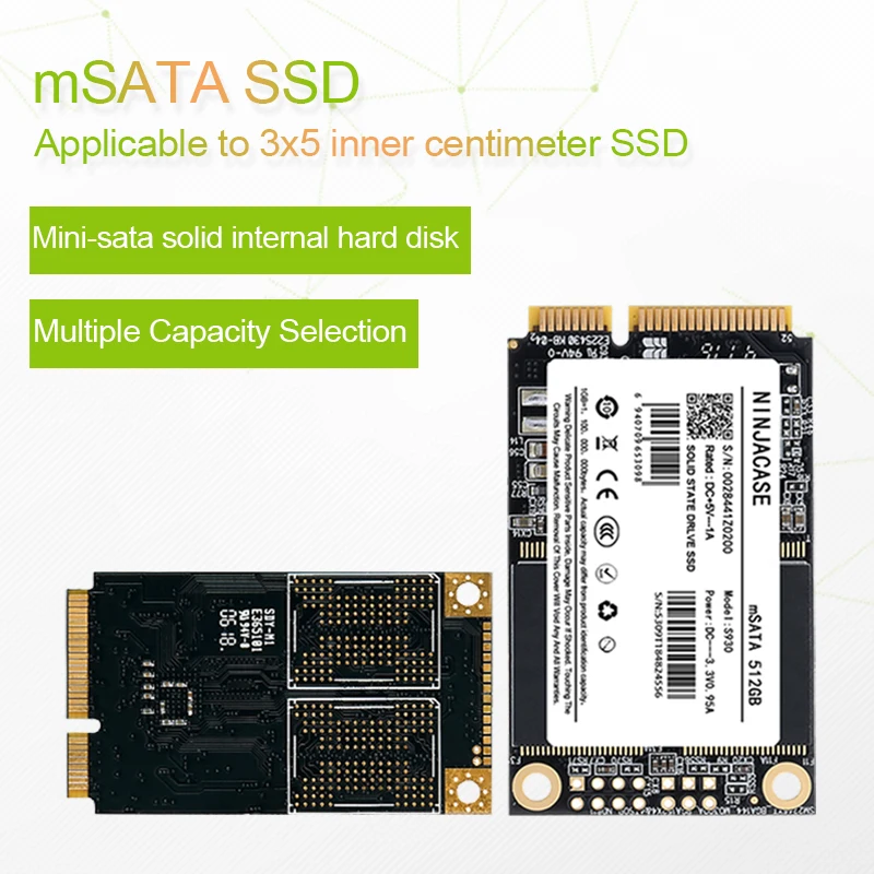 Твердотельный накопитель NINJACASE mSATA SSD 128 ГБ 256 512 1 ТБ HDD для компьютера 3X5 Внутренний