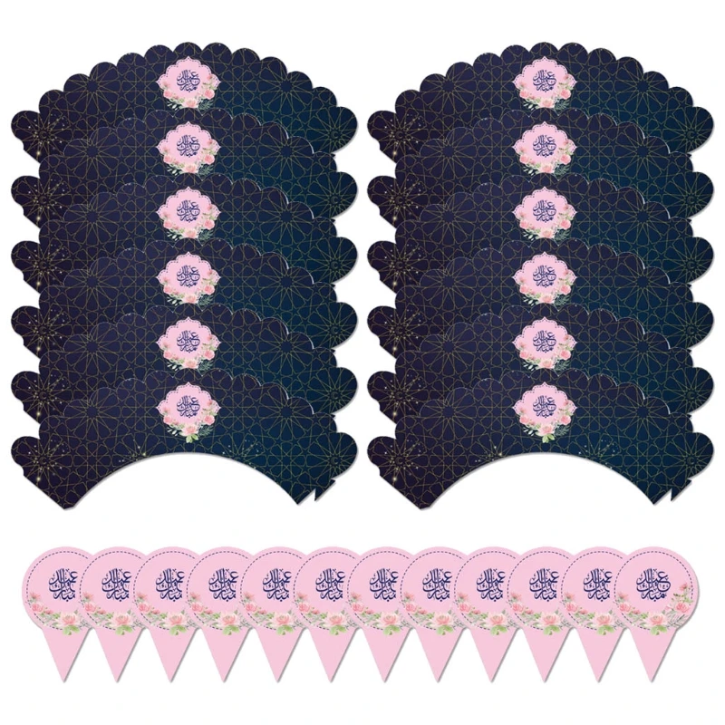 

12pcs/set Eid Mubarak Cupcake Wrappers Cake Cups Toppers Border Muslim Ramadan