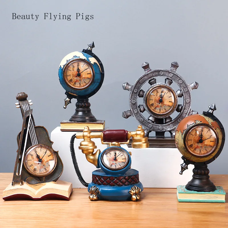 

Европейский стиль ретро музыкальный инструмент Стайлинг часы модель орнамент из смолы рождественские украшения домашний Декор подарок на ...