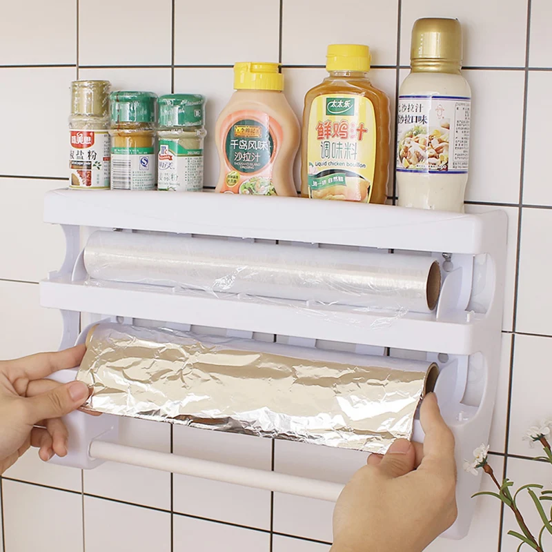 Kitchen Storage Rack Towel Hanger Holder Tin Foil Accessories Cling Film Sauce Bottle Wall Roll Paper | Дом и сад