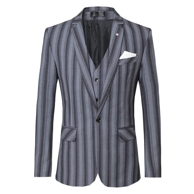 MIAMOOM мужской костюм большого размера Корейская версия серый полосатый из трех