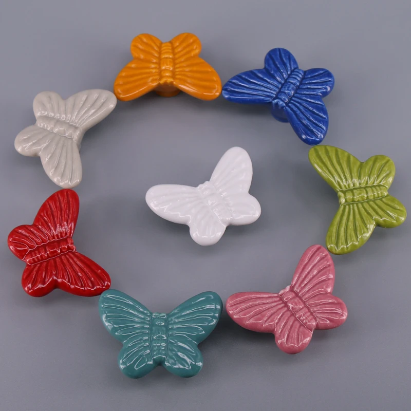 1 шт. винтажные керамические ручки для шкафчиков кухонного шкафа с бабочками