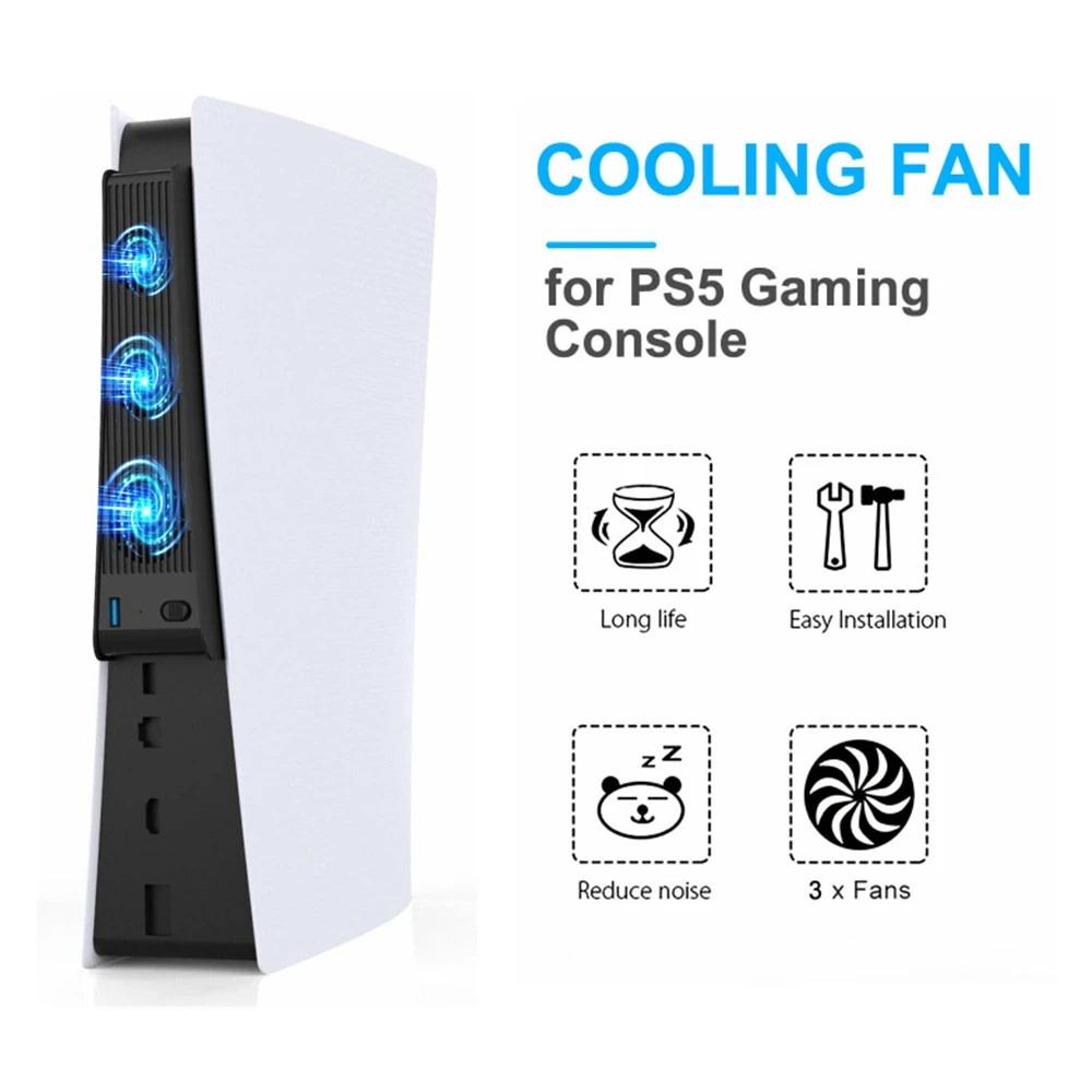 

Host Cooling 3-Fan Cooler Game External Accessories Super Cooling Fan Extended USB Interface For PS5 Console Light And Compact1