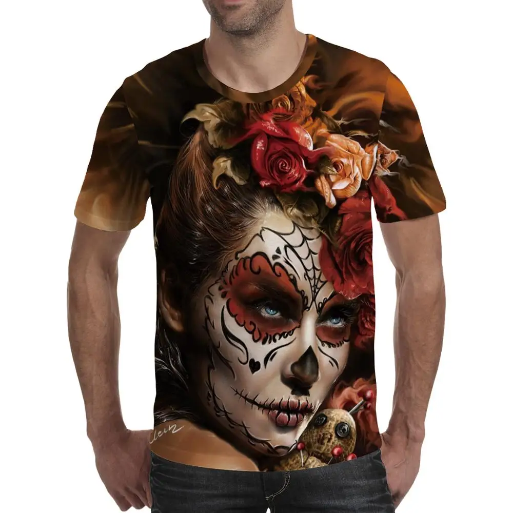 

2020 New 3D t shirt Women Men Skull tshirt Print Beauty Skull Summer Black Tops Casual Tees Short Sleeve Streetwear Halloween