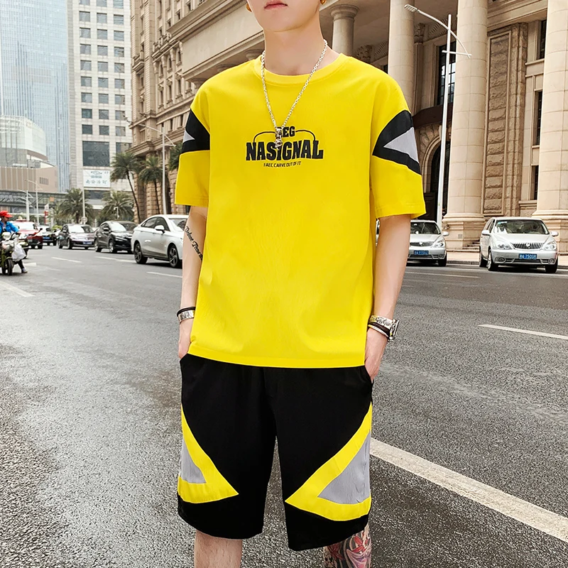 Мужские летние хлопковые футболки высокого качества и шорты комплект Униформа