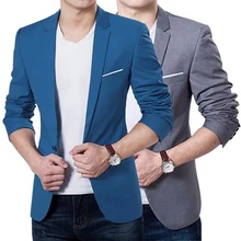 Chaqueta de oficina para hombre, traje Formal ajustado de un botón, Blazer de negocios, talla grande, color negro y azul (4)