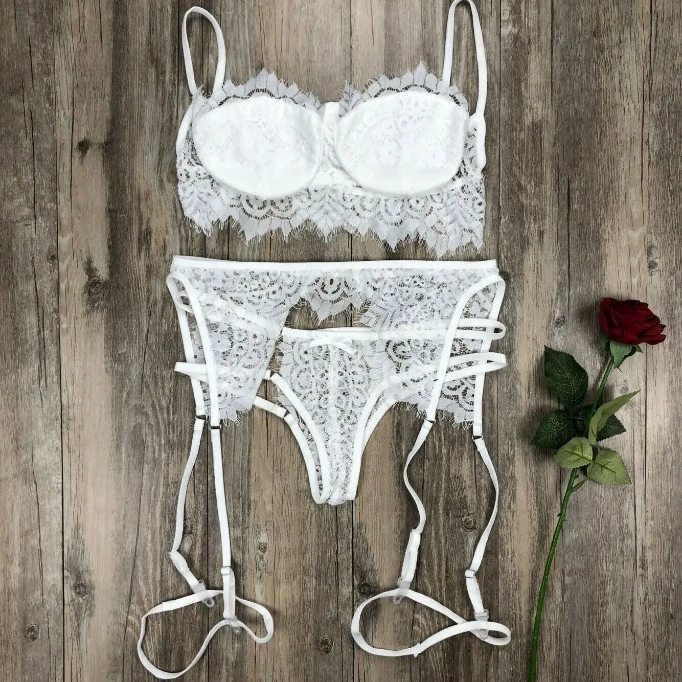 

New Women Sexy Lace Babydoll Open Bra Set G-String Underwear Bra And Brief Sets