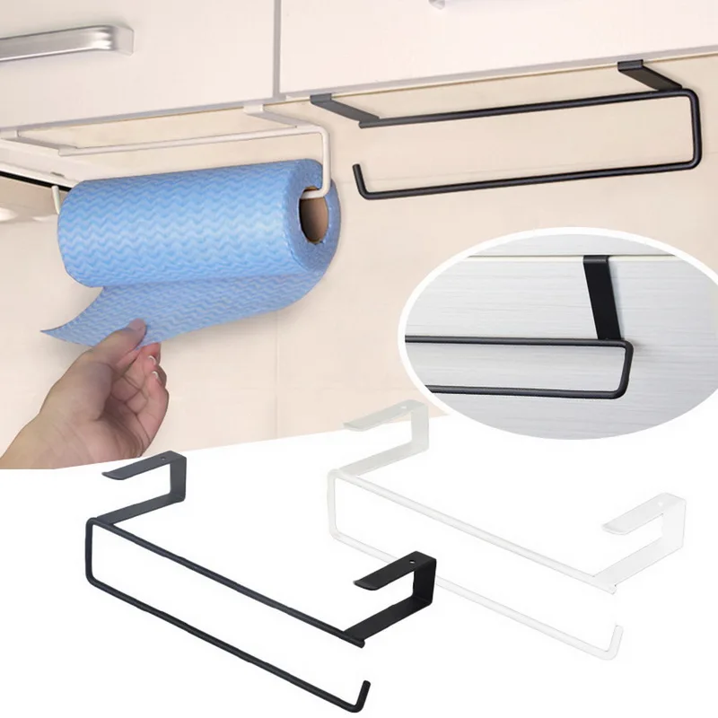 

Wall Mount Towel Rack Metal Tissue Holder Hanging Bathroom Paper Holder Kitchen Storage Shelf Roll Paper Cling Film Organizer