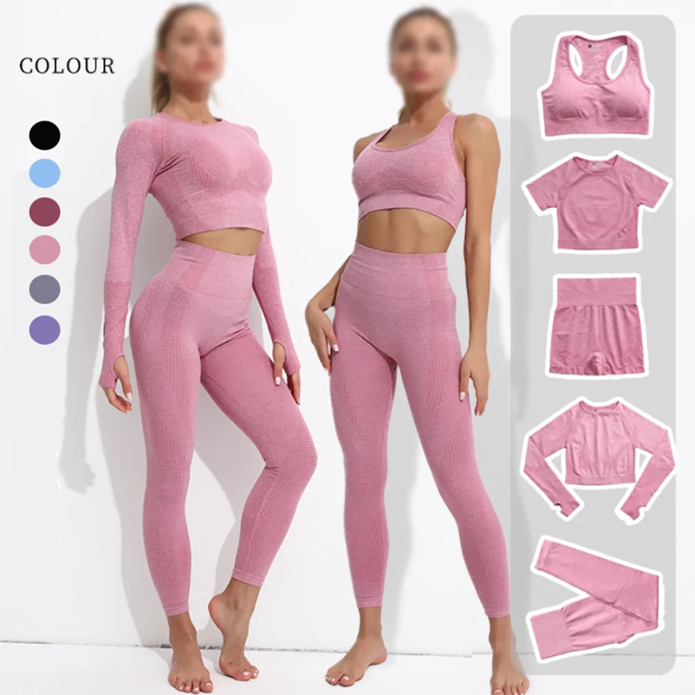

1/2PCS Seamless Women Sports Suits Yoga Set Workout Sportswear Gym Clothing Fitness Long Sleeve Crop Top High Waist Leggings